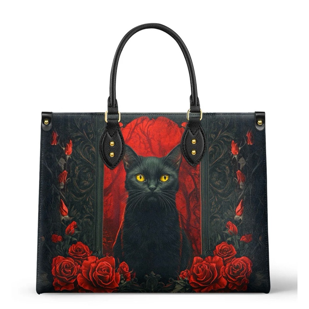Black Cat Graphic Top Handle Handbag - Picture 2 of 9